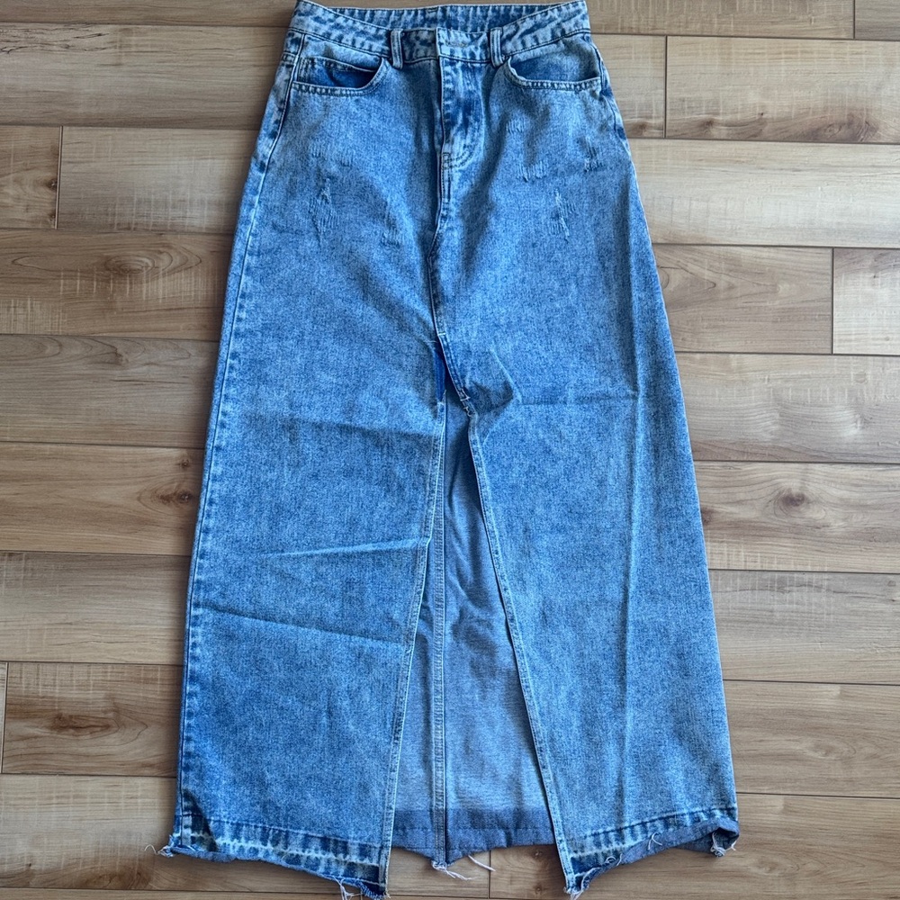 Women's Blue Denim front slit Maxi Skirt 6